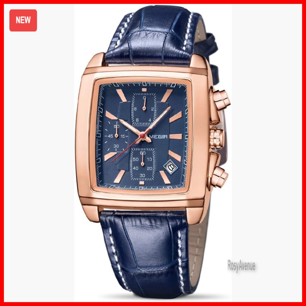 Men's Chronograph Watch With Leather Strap, Quartz Movement, Luminous